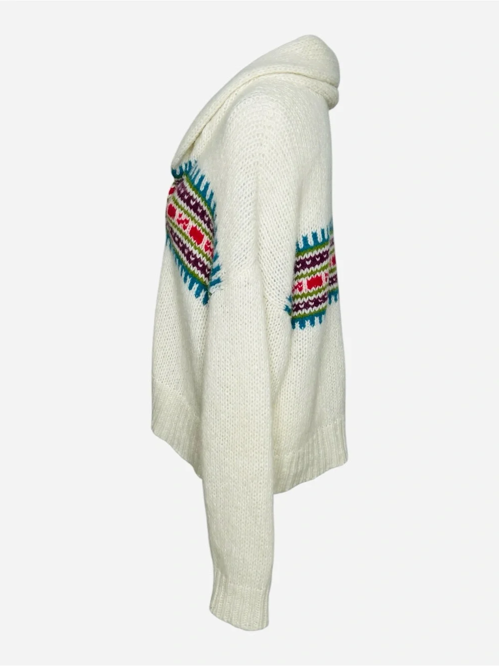 XIRENA Waylon Shawl Collar Fair Isle Alpaca Cardigan Ivory Small - Picture 4 of 12